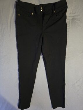 Anne Klein Black Slim Fit Stretch Pants with Gold Hardware